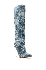 AZALEA WANG OPAL DENIM AND DIAMOND STILETTO BOOT
