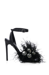 AZALEA WANG PAVO FEATHER EMBELLISHED SANDAL IN BLACK