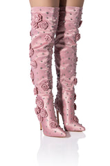 AZALEA WANG PATTIE EMBELLISHED SATIN BOOT IN PINK