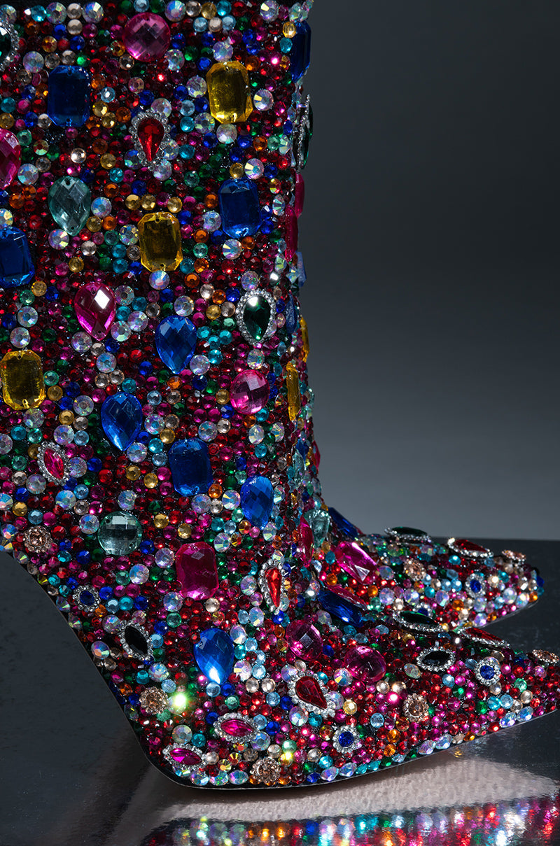 AZALEA WANG POPPY BLINGED STILETTO COCKTAIL BOOTIE IN MULTI