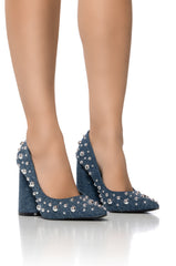 AZALEA WANG POSY DENIM EMBELLISHED PUMP