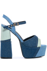 AZALEA WANG RHEYA CHUNKY SANDAL IN MIXED DENIM
