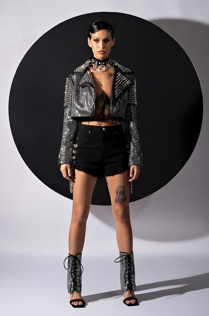 RHINESTONE BOMB CROP MOTO JACKET