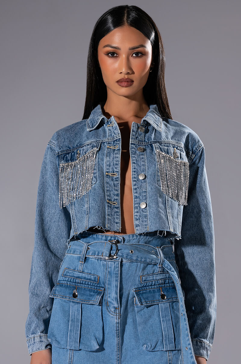 AZALEA WANG JULES DENIM WITH RHINESTONES