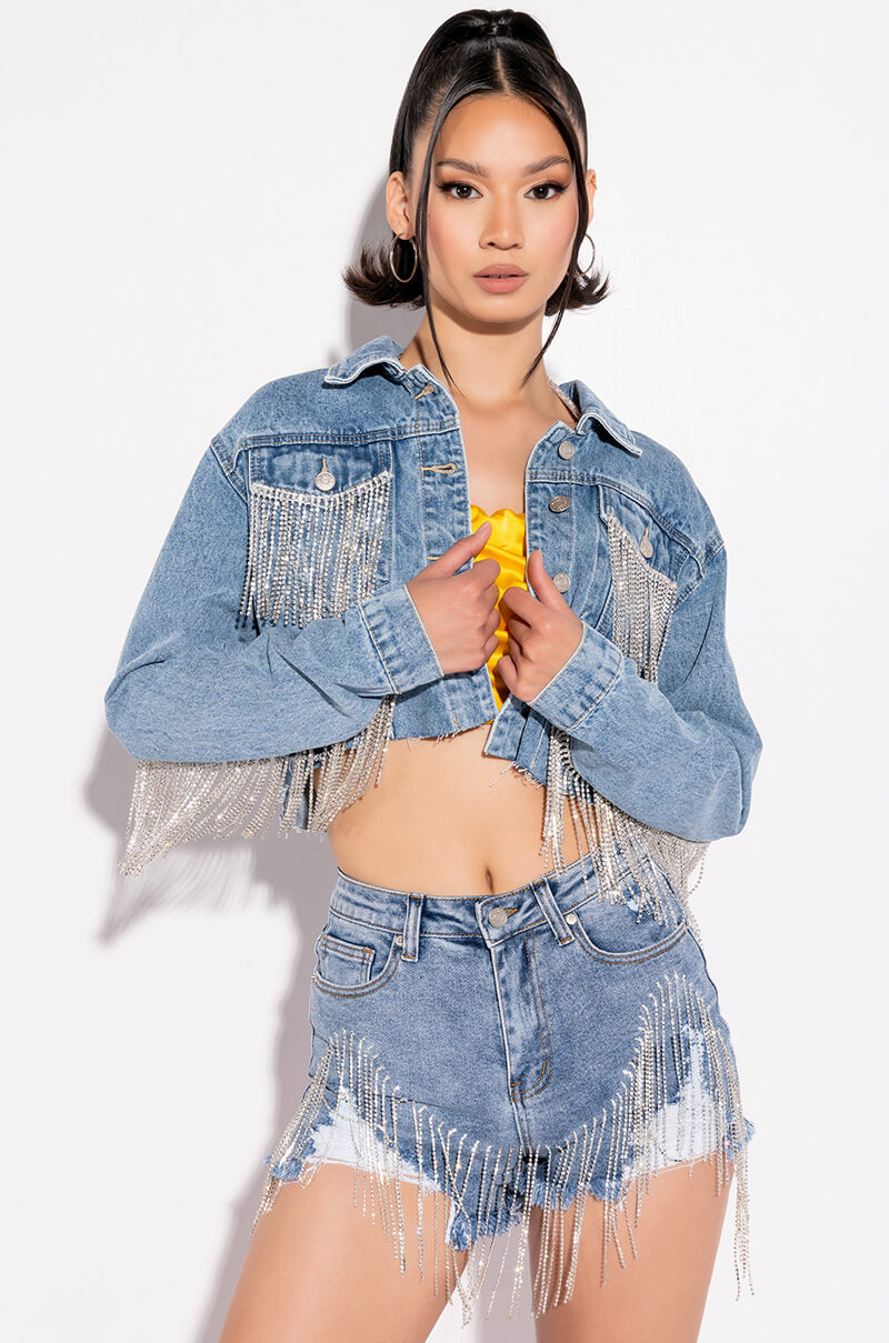 AZALEA WANG JULES DENIM WITH RHINESTONES