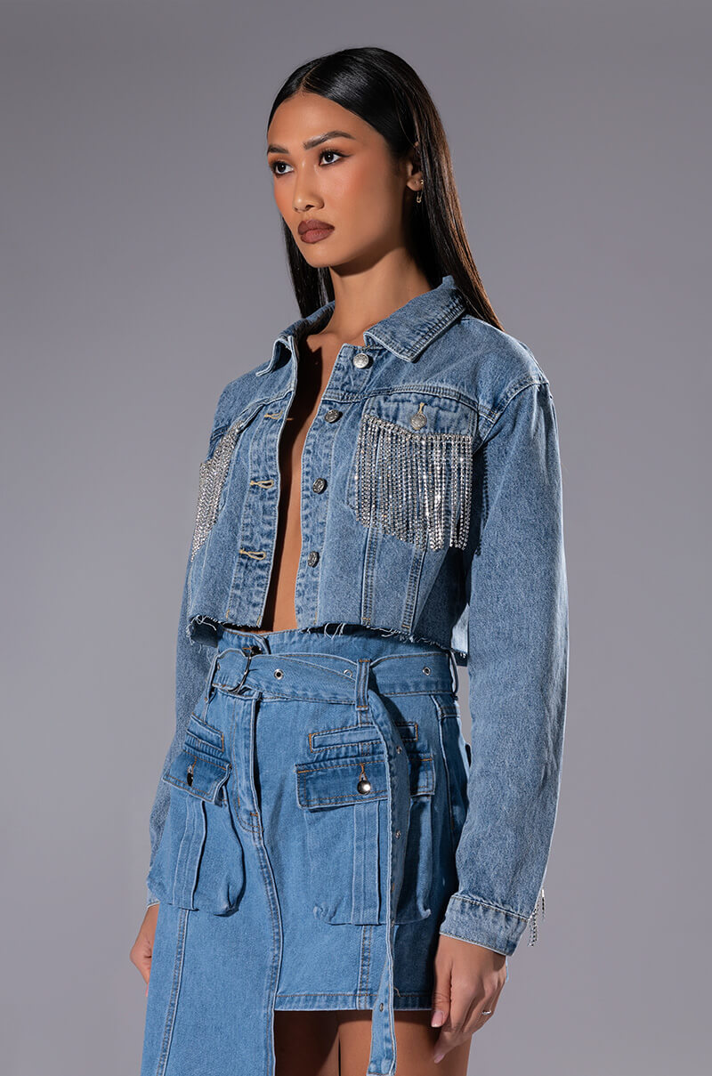 AZALEA WANG JULES DENIM WITH RHINESTONES
