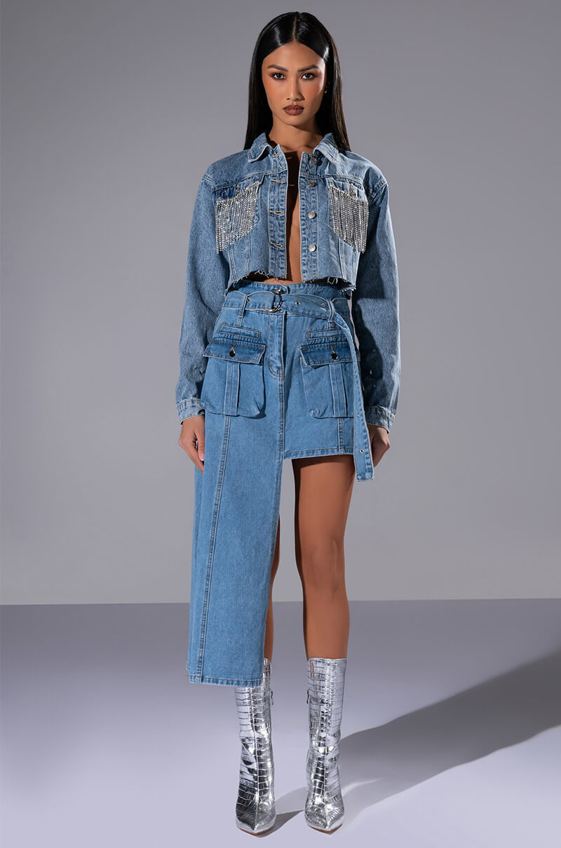 AZALEA WANG JULES DENIM WITH RHINESTONES