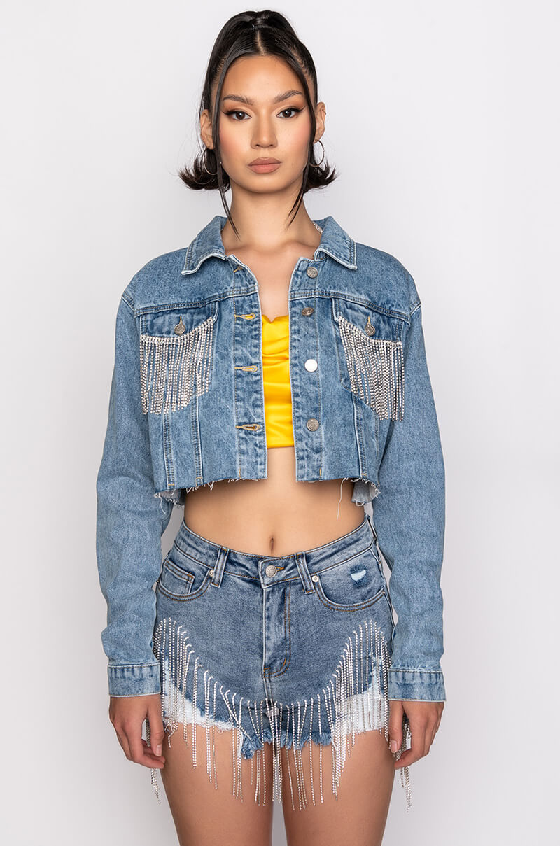 AZALEA WANG JULES DENIM WITH RHINESTONES