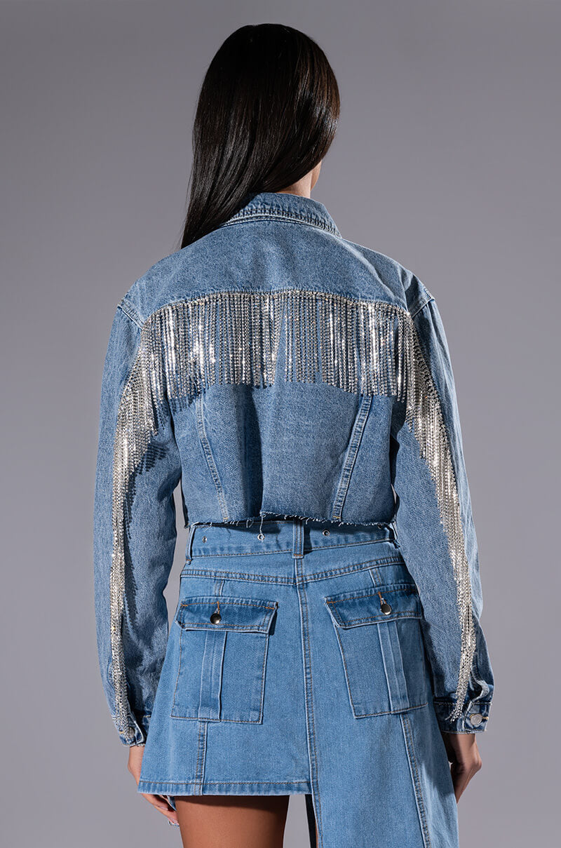 AZALEA WANG JULES DENIM WITH RHINESTONES