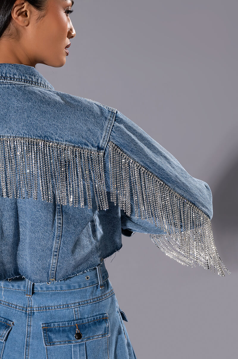 AZALEA WANG JULES DENIM WITH RHINESTONES