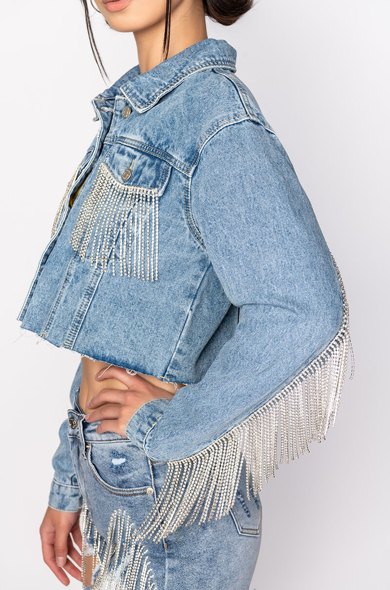 AZALEA WANG JULES DENIM WITH RHINESTONES
