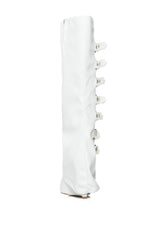 AZALEA WANG RISNA WHITE BUCKLE DETAIL WEDGE BOOT