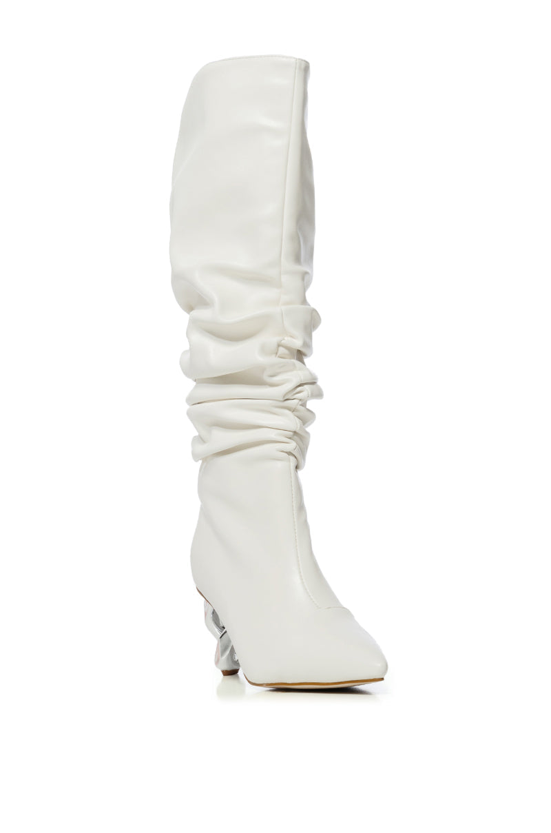 AZALEA WANG ROSIER WHITE BOOT WITH NOVELTY SILVER HEEL