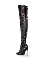 AZALEA WANG ROXY RHINESTONETHIGH HIGH STILETTO BOOT IN BLACK
