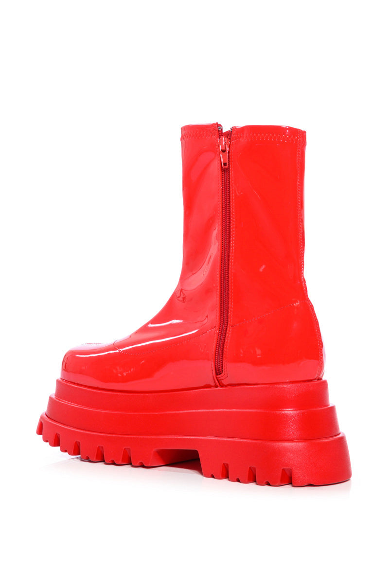AZALEA WANG RUSH PATENT FLATFROM BOOT IN RED