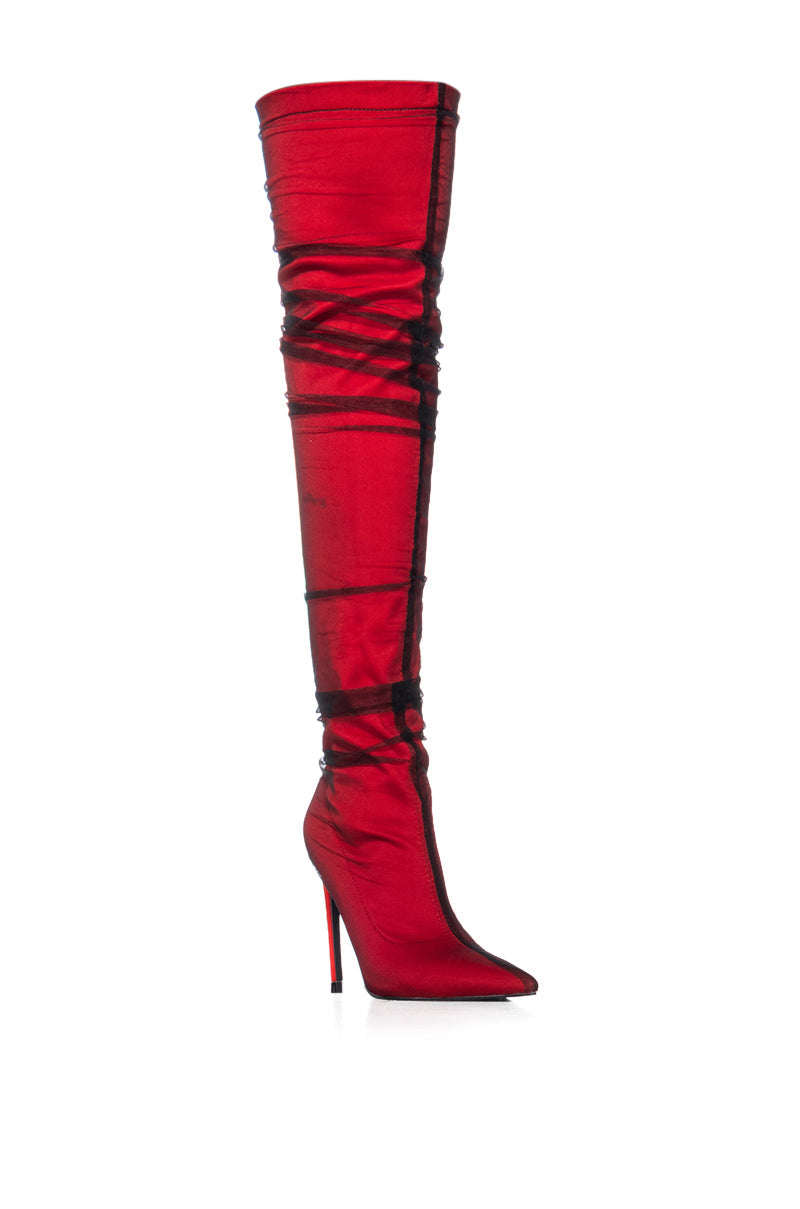 AZALEA WANG SERPENS RED TULLE COVERED BOOT