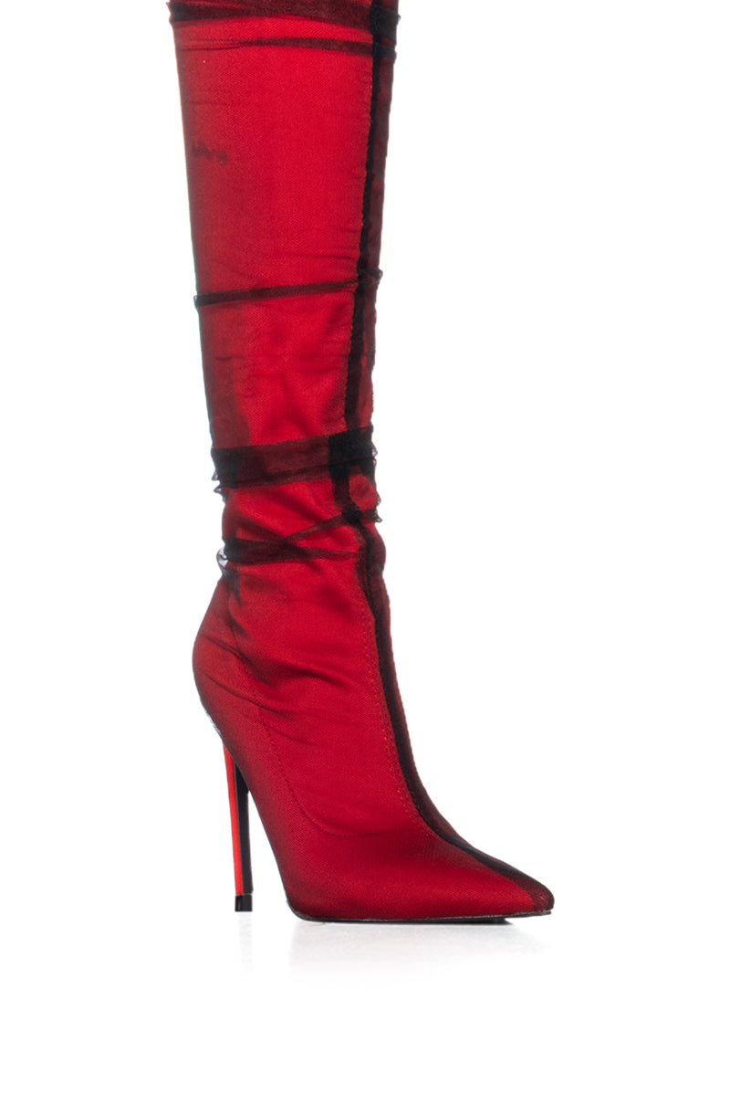 AZALEA WANG SERPENS RED TULLE COVERED BOOT