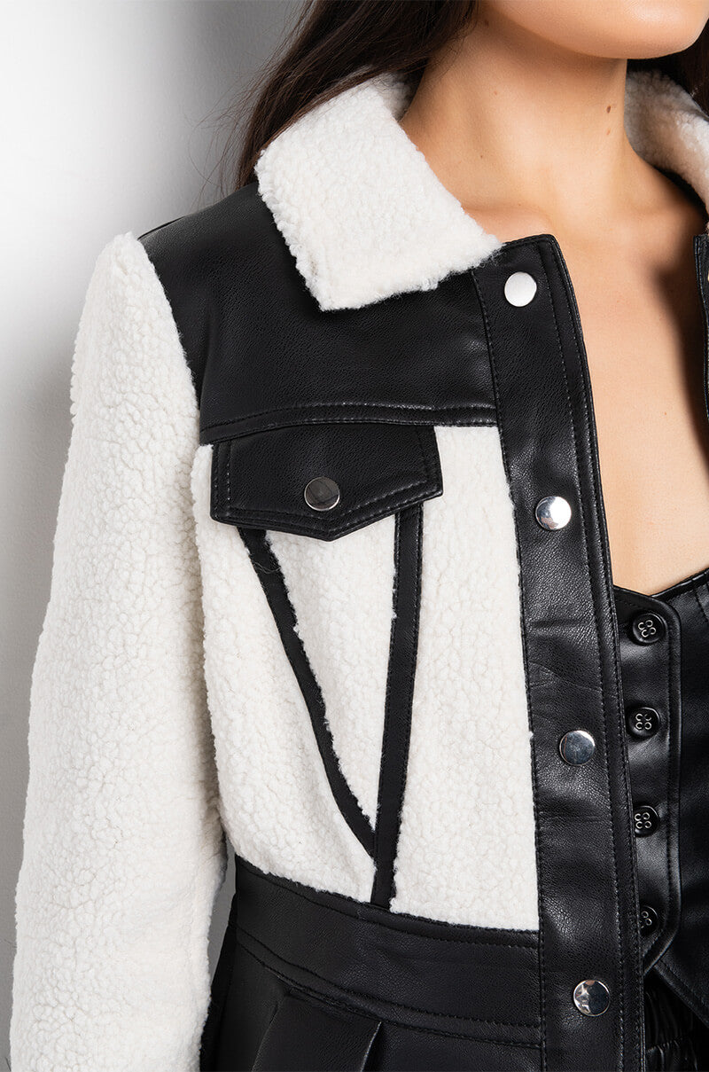 SHERPA MOTO TRIM PEPLUM JACKET