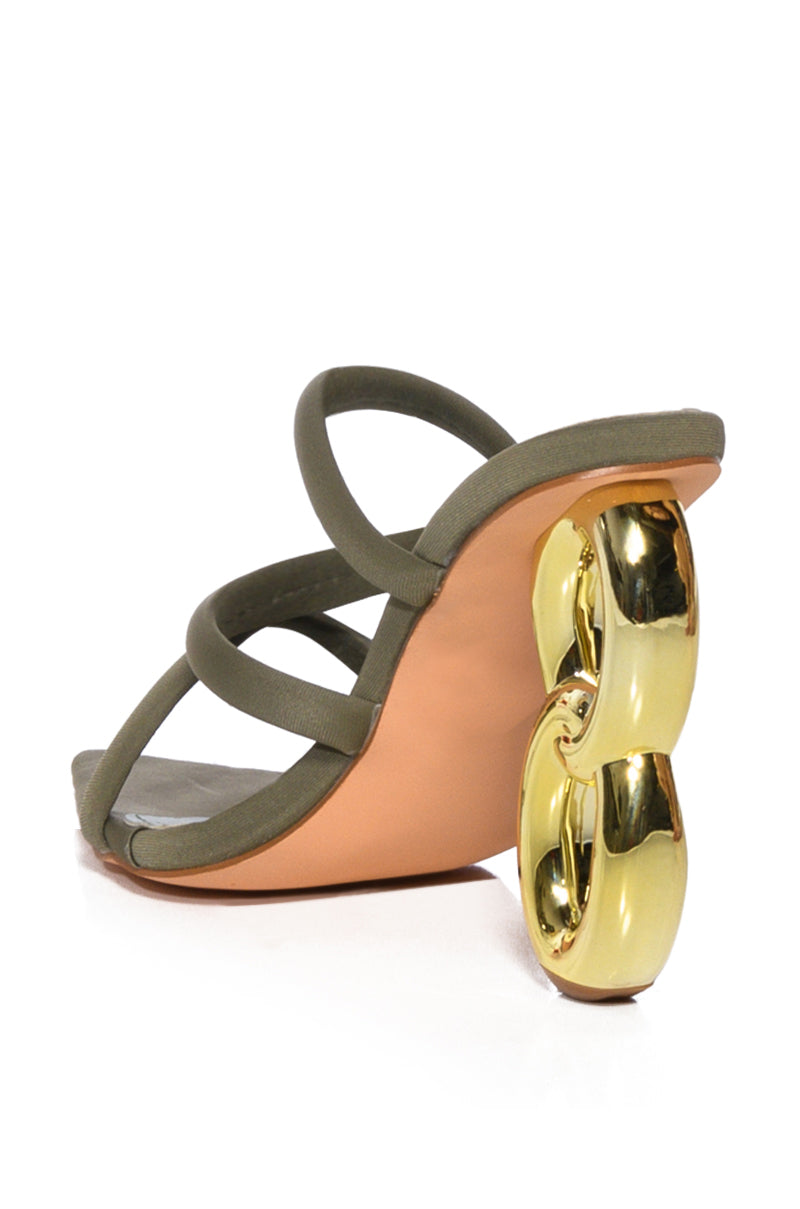 AZALEA WANG YAMKA GREEN NOVELTY GOLD CHAIN HEEL SANDAL