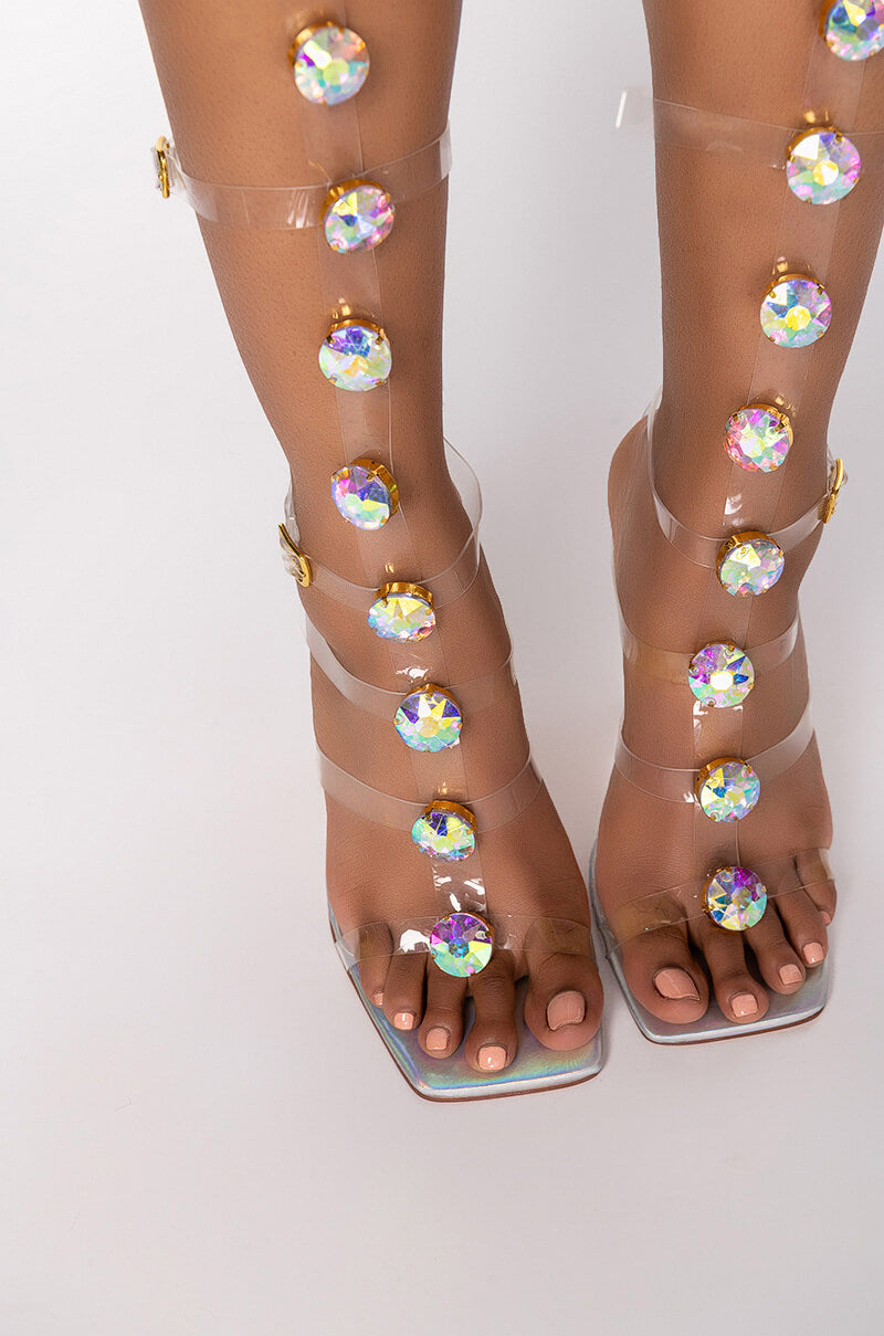 AZALEA WANG SUGAR AND SPICE STILETTO SANDAL IN HOLOGRAM