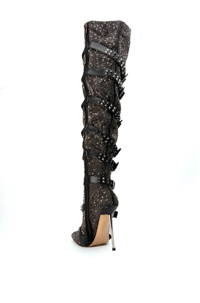AZALEA WANG SUPERIOR THIGH HIGH RHINESTONE SPIKE STILETTO BOOT