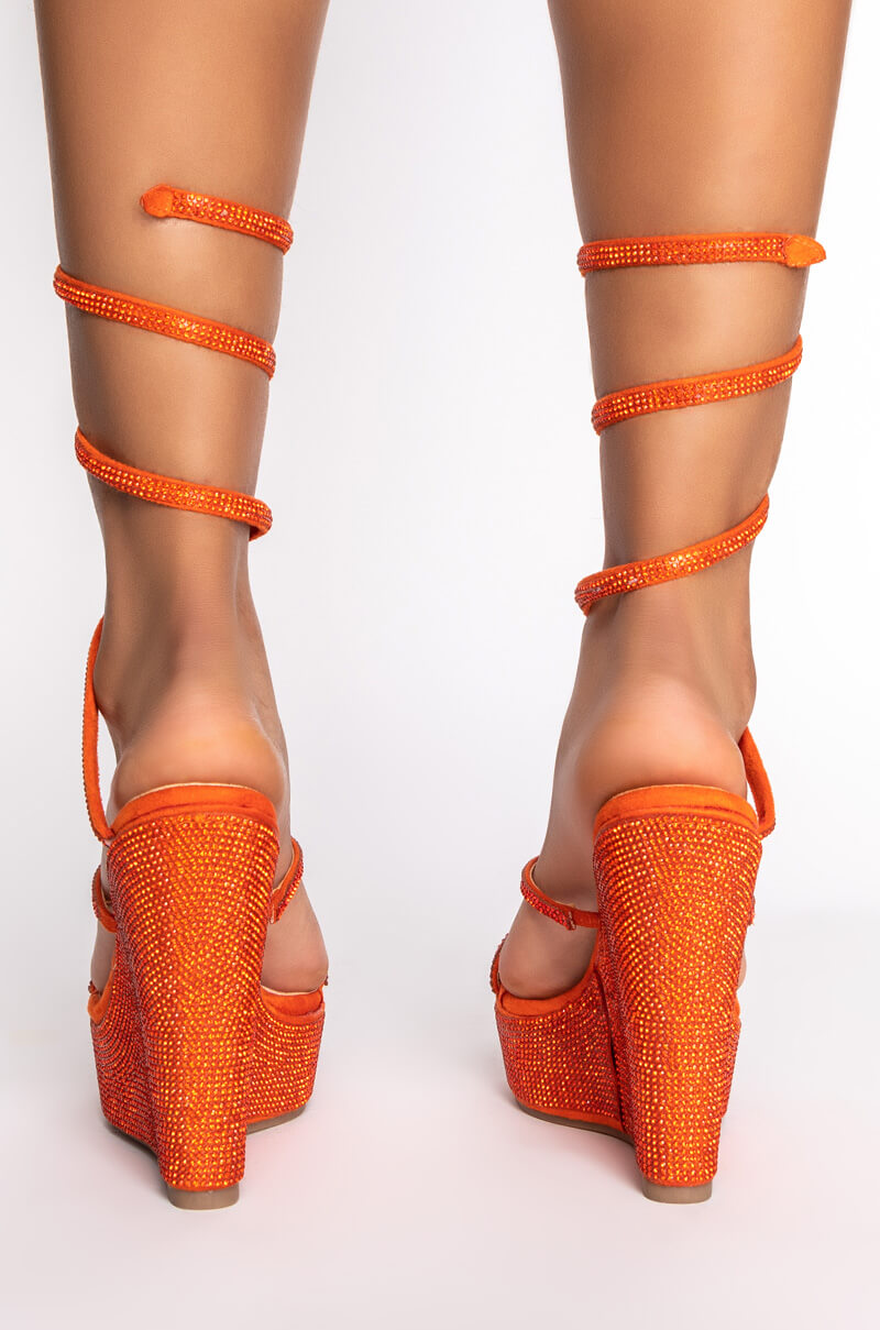 AZALEA WANG TAKE ME TO THE COSMO WEDGE SANDAL IN ORANGE