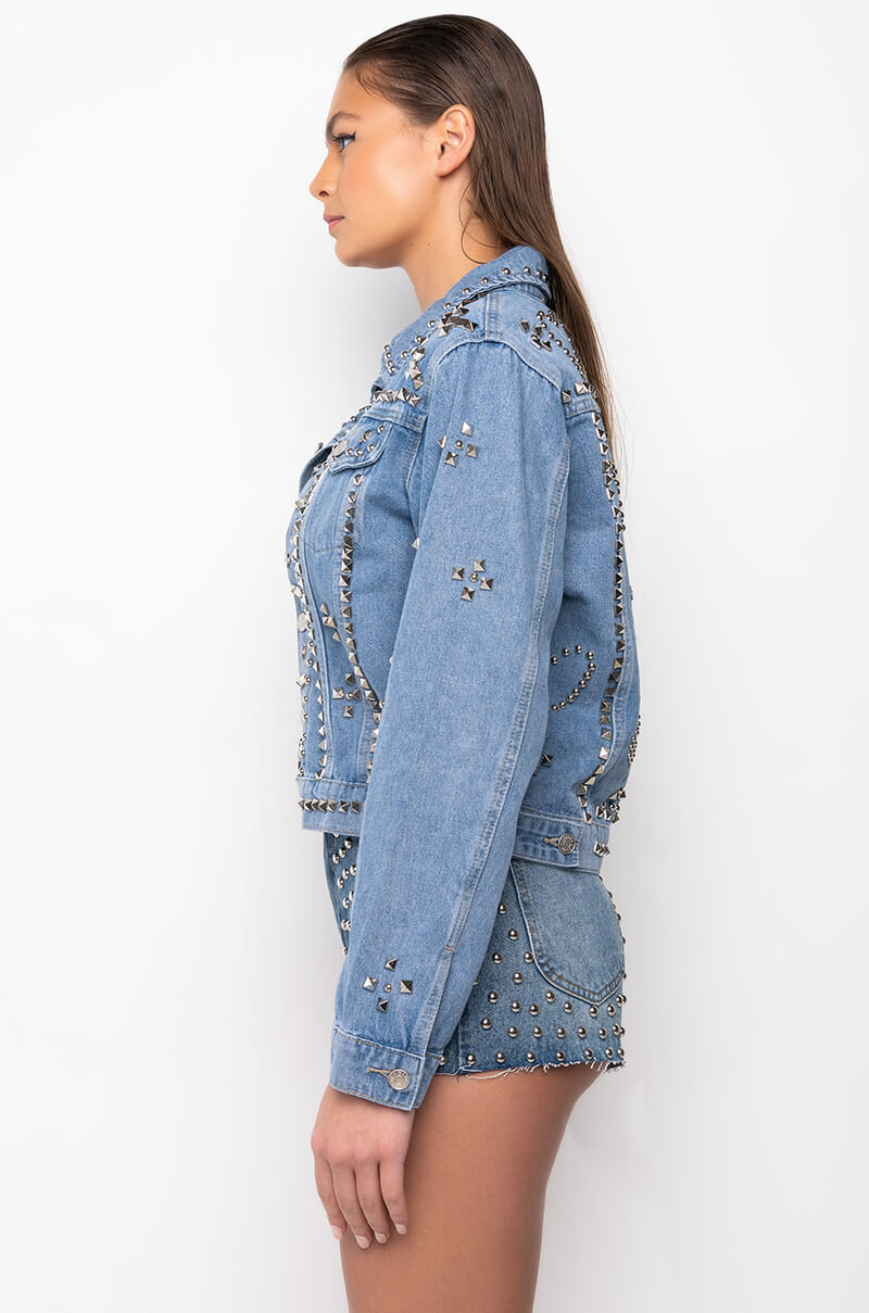 AZALEA WANG ERIKKA STUDDED DENIM JACKET