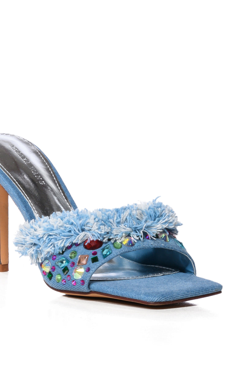 AZALEA WANG THENA DENIM EMBELLISHED MULE