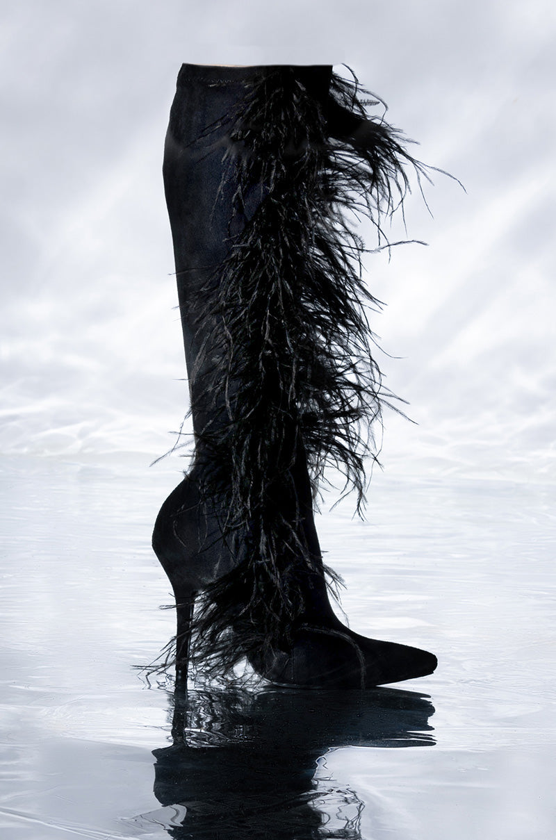 AZALEA WANG TORNADO FEATHER KNEE HIGH BOOT