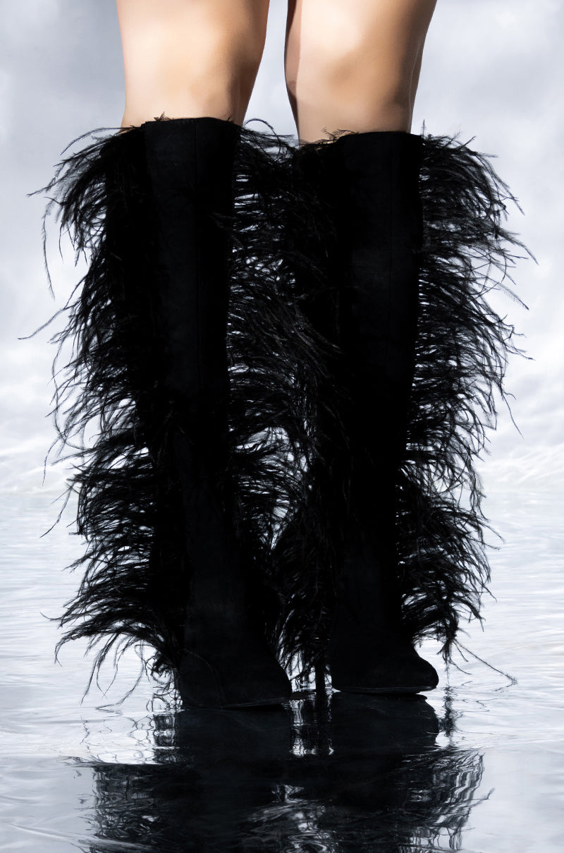 AZALEA WANG TORNADO FEATHER KNEE HIGH BOOT