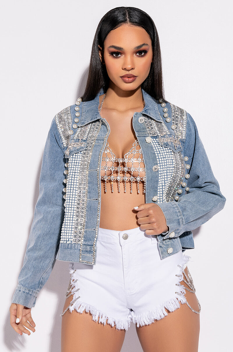 CARLI ULTRA BEDAZZLE RHINESTONE DENIM JACKET