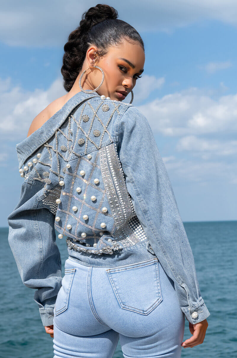 CARLI ULTRA BEDAZZLE RHINESTONE DENIM JACKET