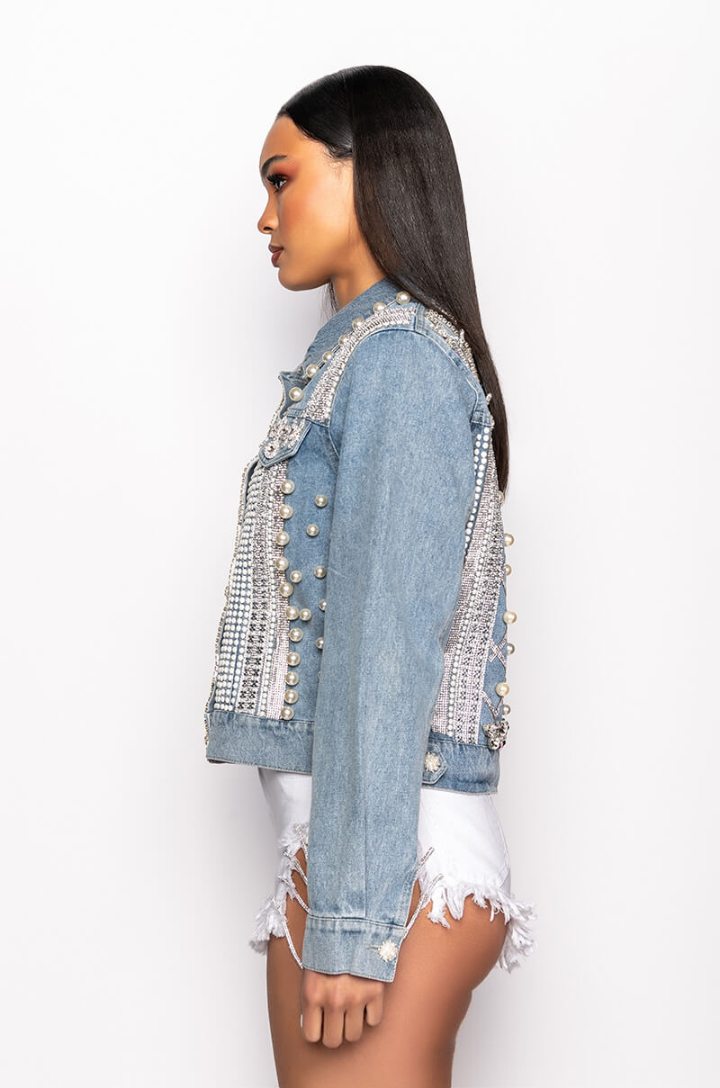 CARLI ULTRA BEDAZZLE RHINESTONE DENIM JACKET