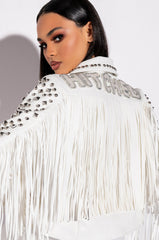 KARL WON THE JACKPOT FRINGE HITCHED MOTO JACKET
