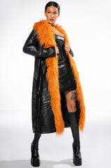AZALEA WANG YAZ PLEATHER TRENCH WITH FAUX FUR
