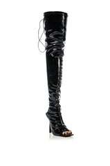 AZALEA WANG YORI SEXY PATENT OPEN TOE BOOT IN BLACK