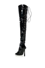 AZALEA WANG YORI SEXY PATENT OPEN TOE BOOT IN BLACK