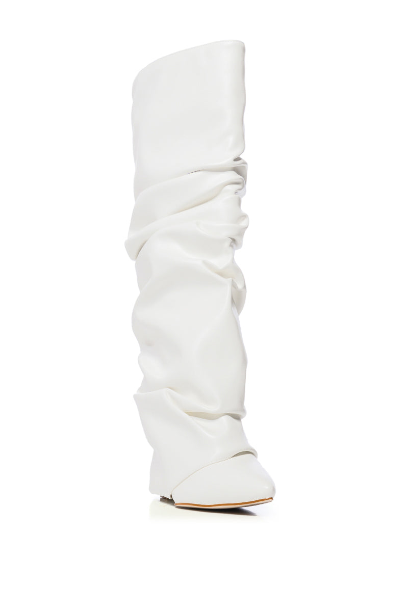 AZALEA WANG ZUMMA WHITE RUCHED WEDGE BOOT