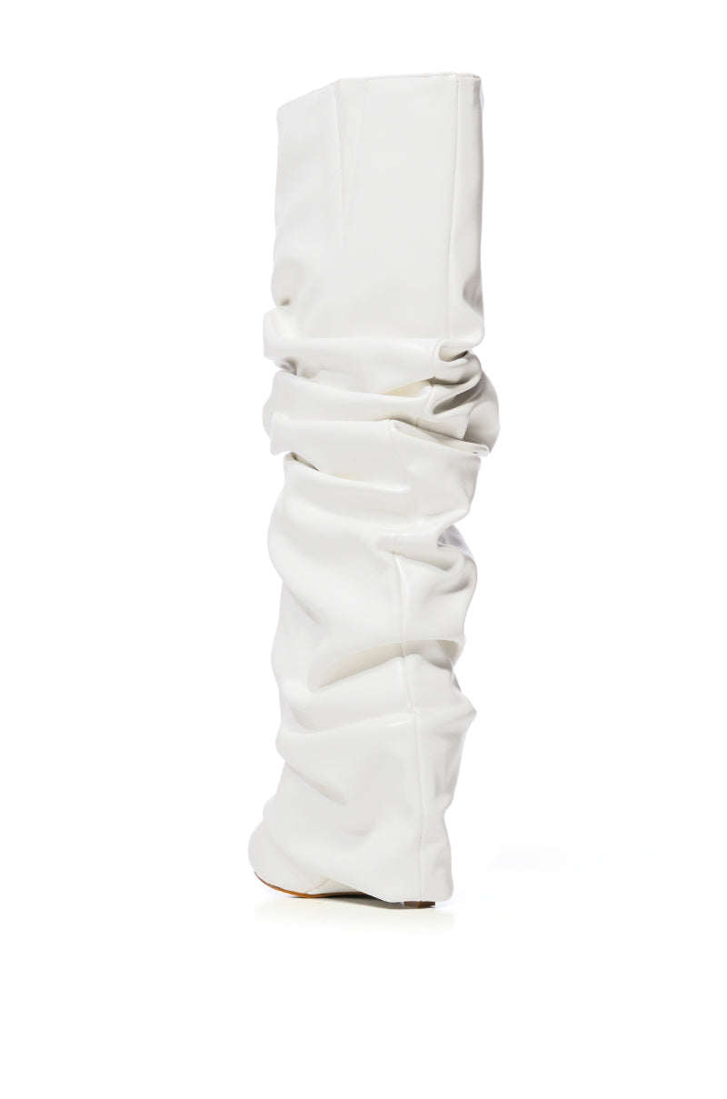 AZALEA WANG ZUMMA WHITE RUCHED WEDGE BOOT