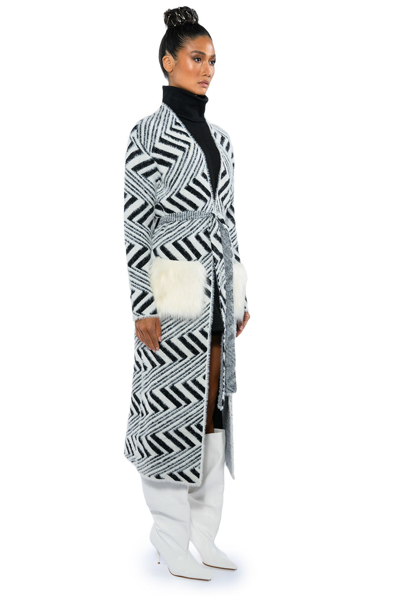 BACK TO BUSINESS FAUX FUR DETAIL CARDIGAN