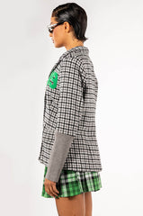COLLEGIATE BACK TO SCHOOL PLAID BLAZER WITH THUMB HOLES