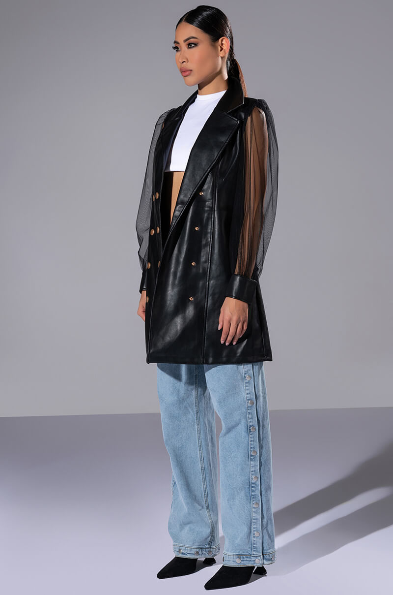 BADDIE ERA LONG PU VEST WITH CHIFFON ARMS