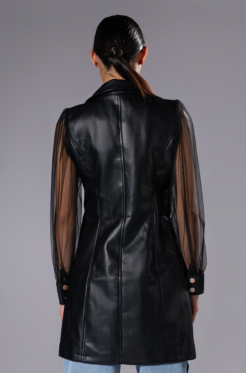 BADDIE ERA LONG PU VEST WITH CHIFFON ARMS