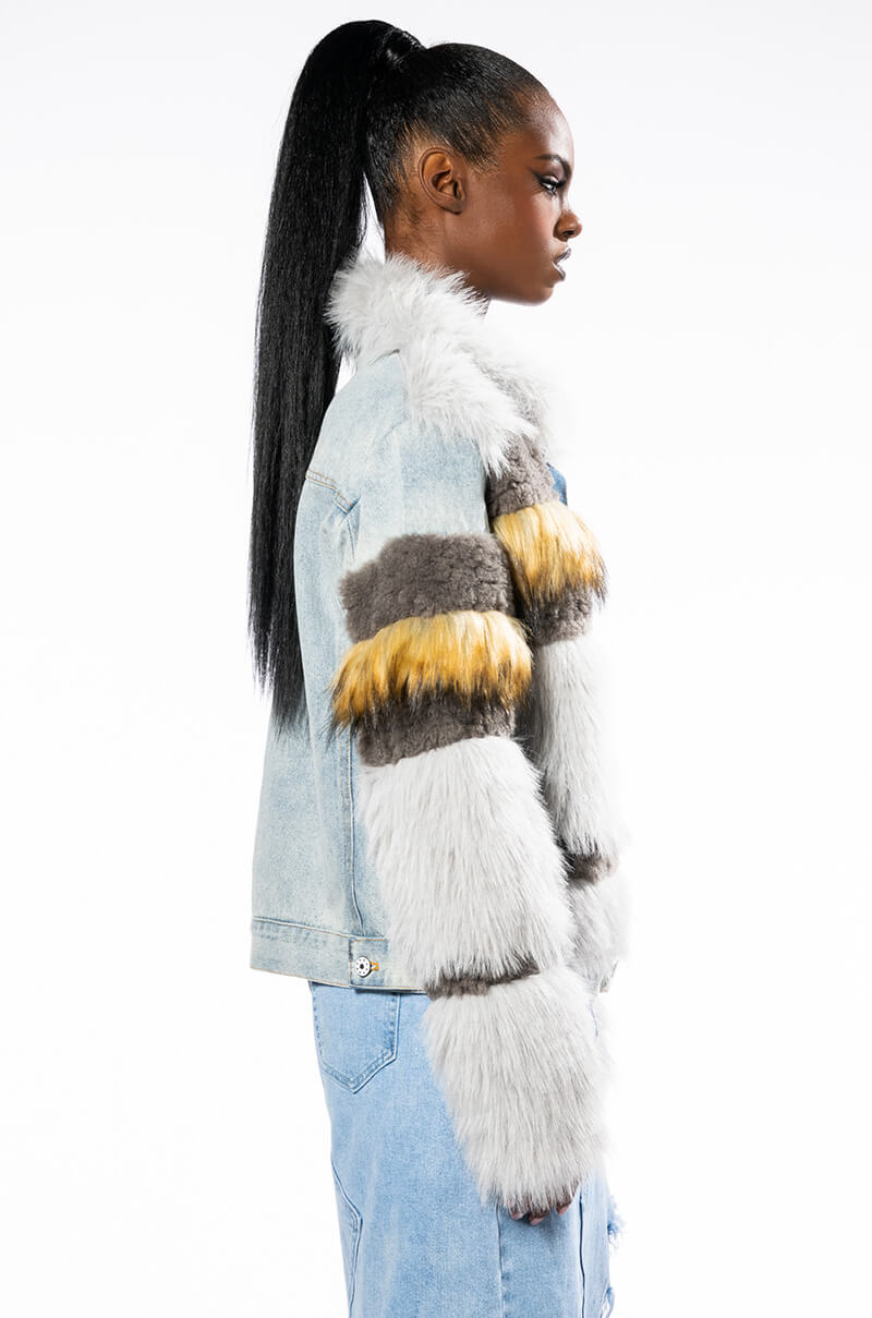 BIA FAUX FUR LAYERED DENIM