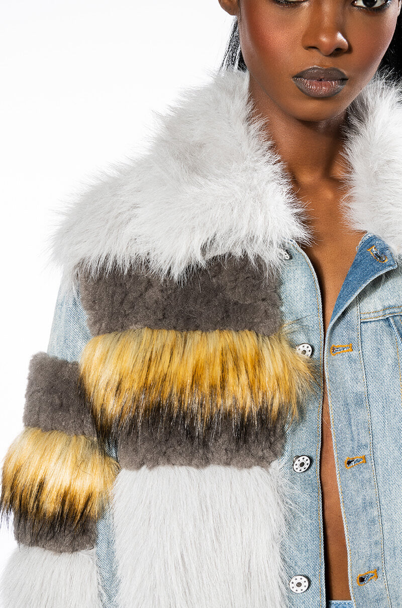 BIA FAUX FUR LAYERED DENIM
