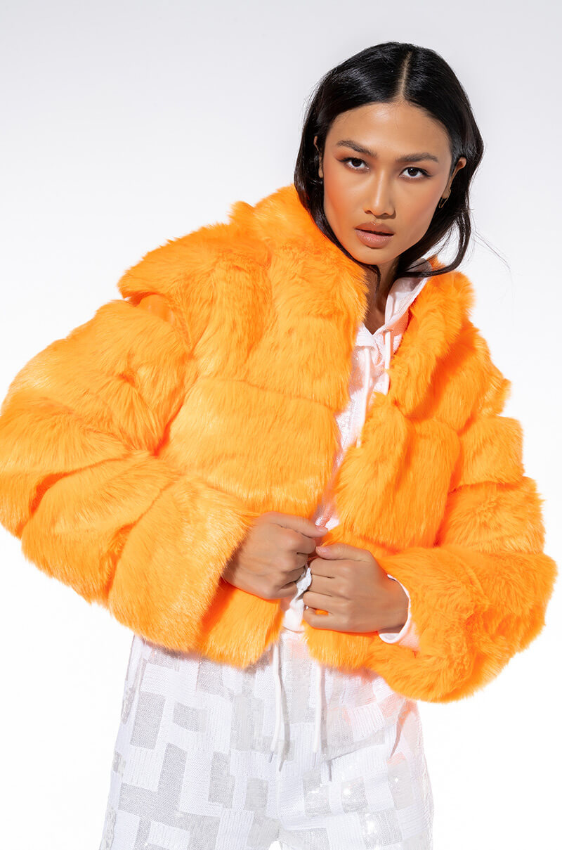 BAPE ORANGE FAUX FUR JACKET