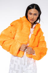 BAPE ORANGE FAUX FUR JACKET