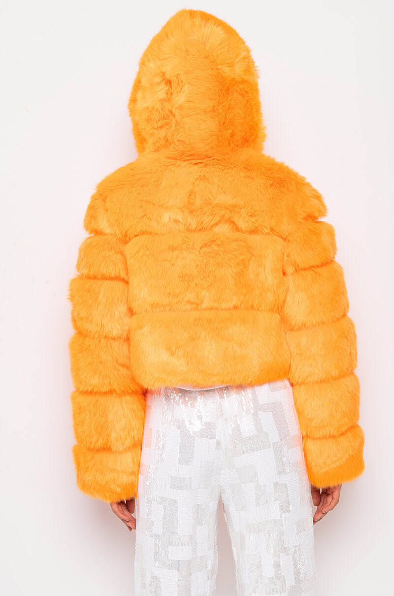 BAPE ORANGE FAUX FUR JACKET