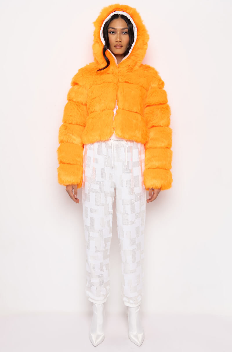 BAPE ORANGE FAUX FUR JACKET