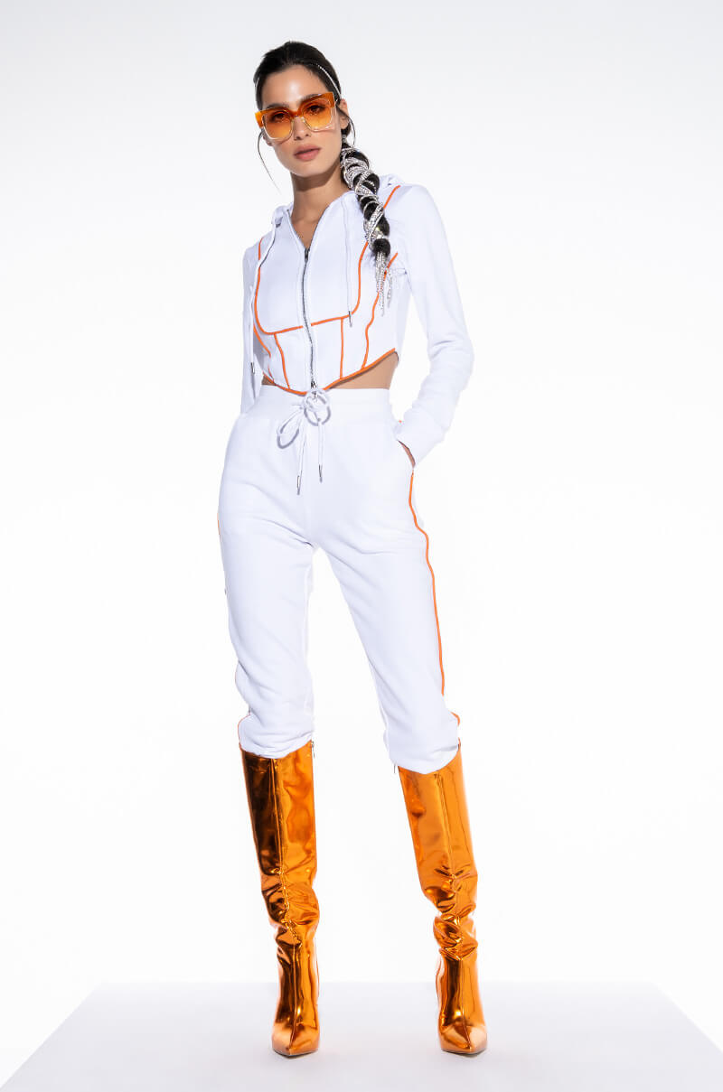 BATTER UP CONTRAST TRIM CROPPED HOODIE